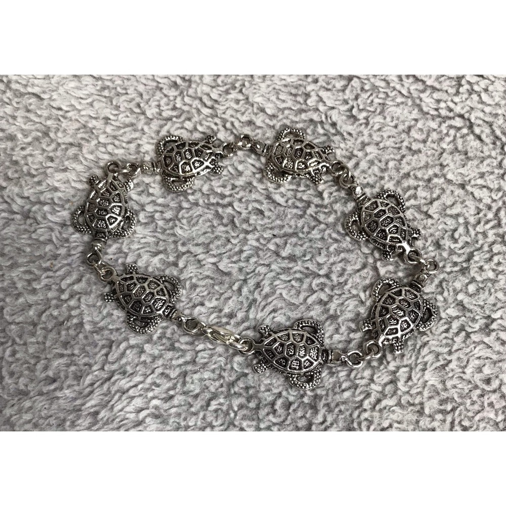Sea Turtle Link Bracelet Silver Tone Metal‎ Costume Beach Jewelry